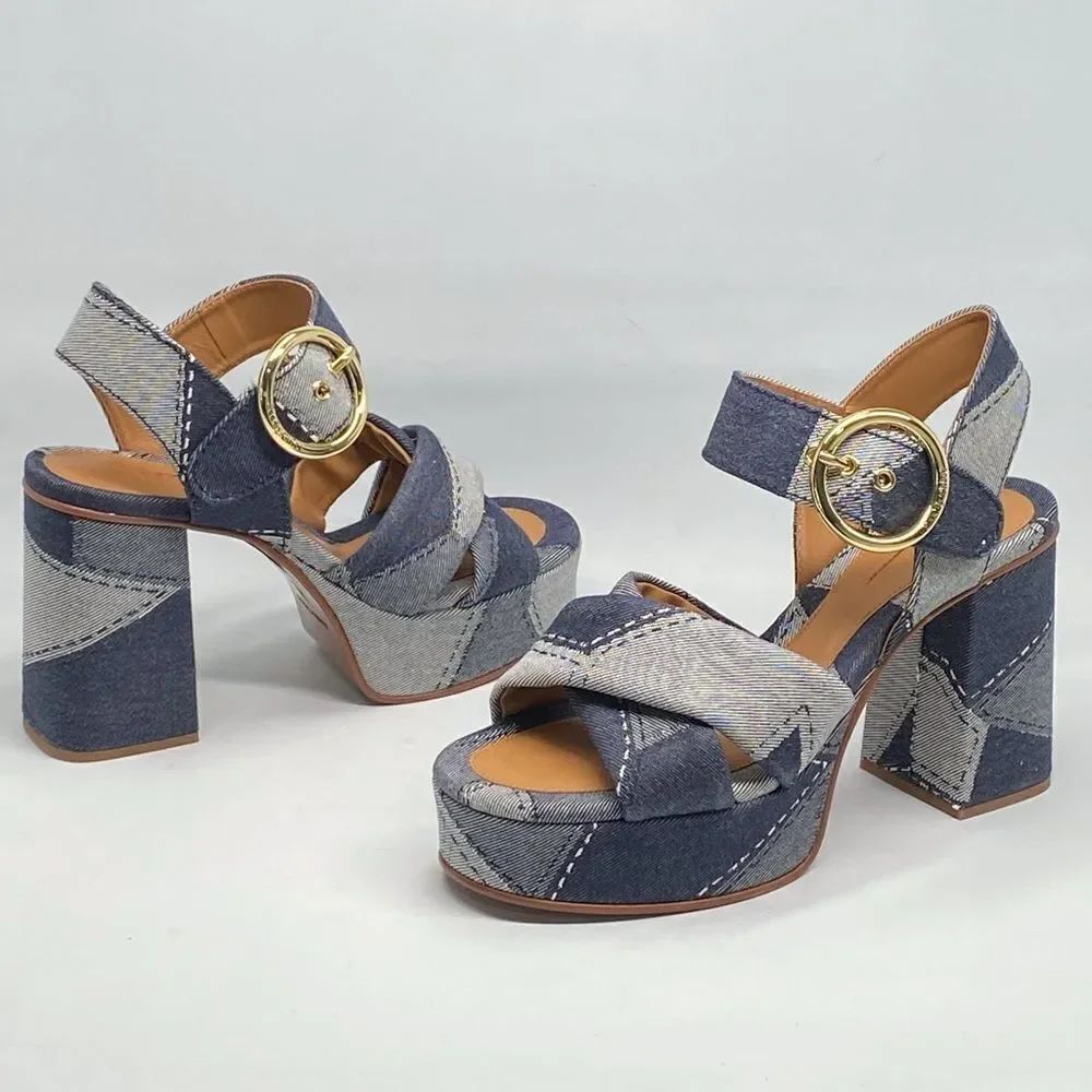 See by Chloe Joei Patchwork Denim Platform Sandals size 39